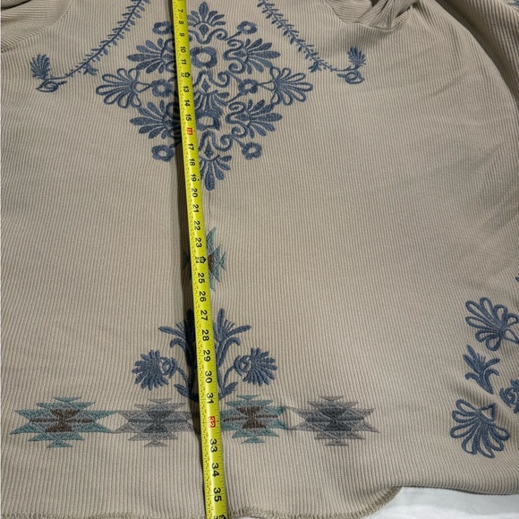 Embroidered beige & blue duster. BIYA for Johnny Was. S women's.Pockets ! - Picture 8 of 12